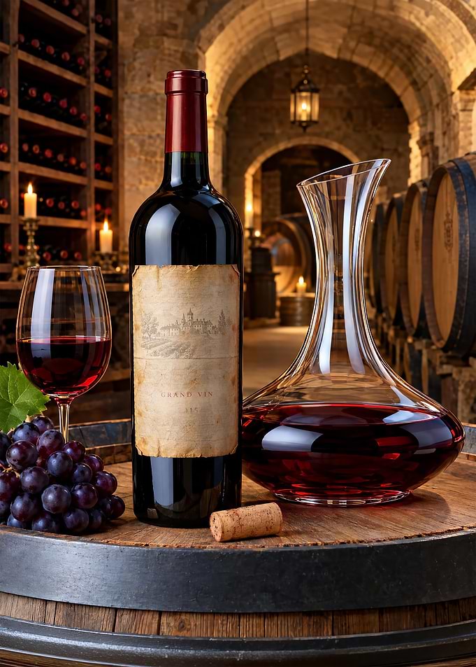 Old Red Wine Bottle and Decanter