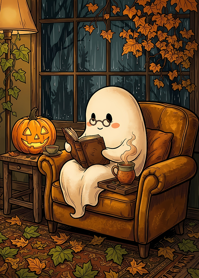 Cozy Ghost Bookworm Halloween