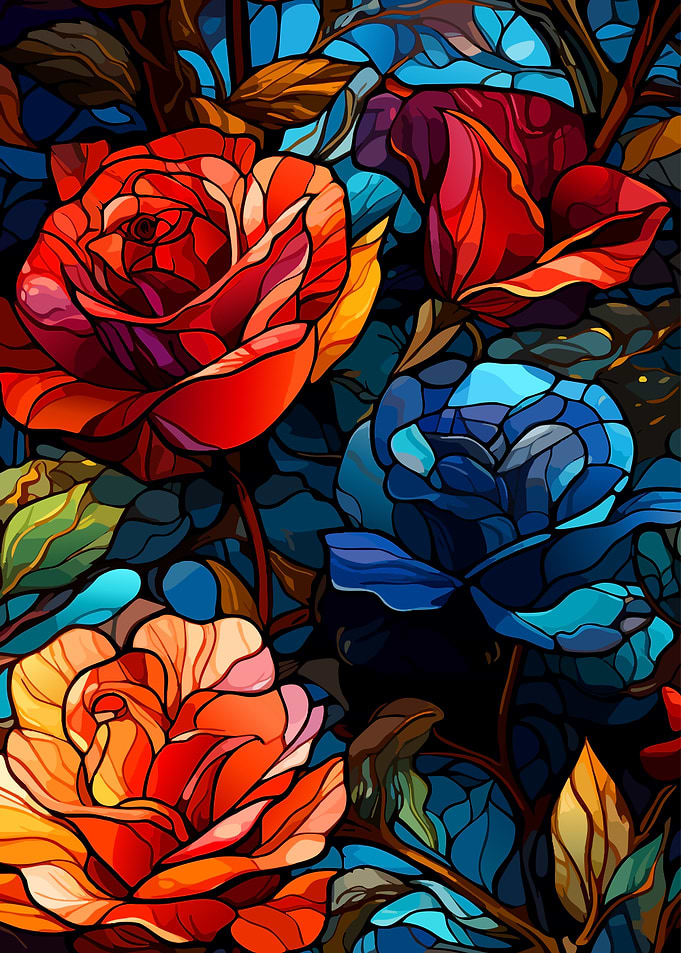 Stained Glass Style Vibrant Rose Bouquet