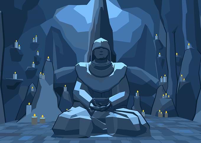Meditating Monk in Blue Cave