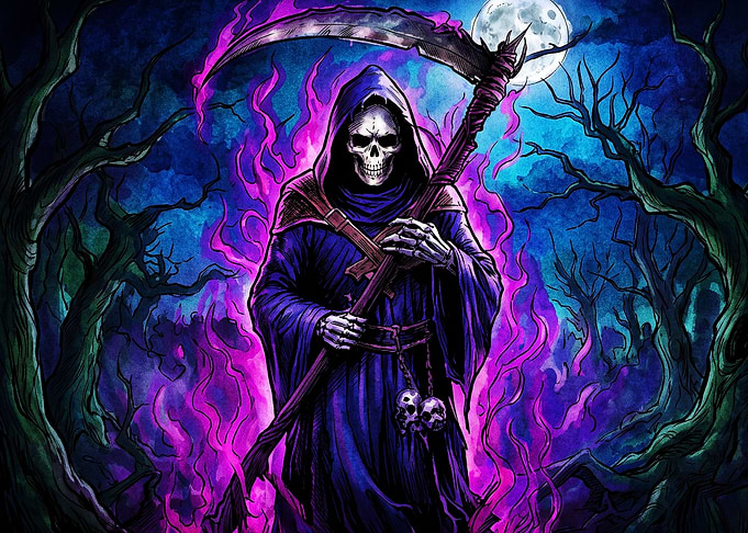 Grim Reaper with Scythe and Flames