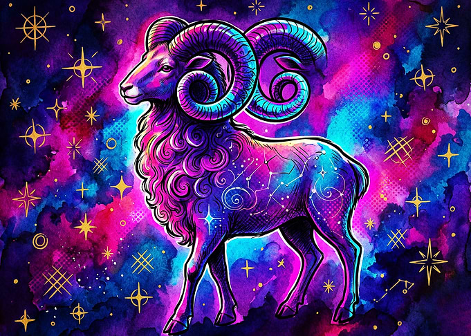 Aries Zodiac Cosmic Ram Space Art