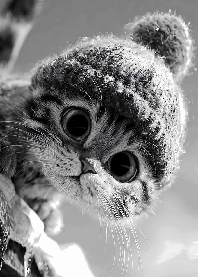 Cute Kitten Wearing a Winter Hat