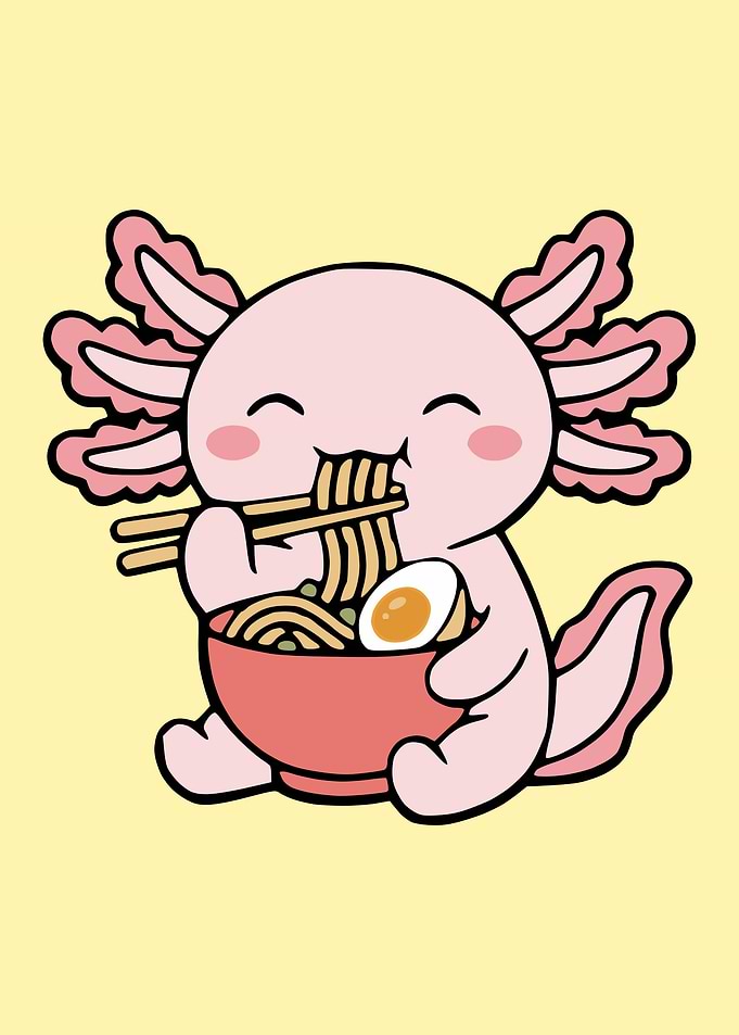 Cute Axolotl Eating Ramen