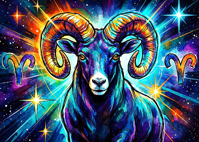 Aries Zodiac Cosmic Ram Neon Art