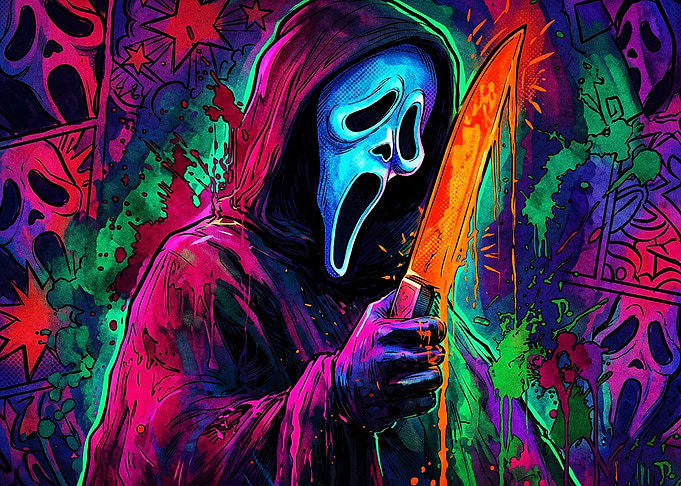 Neon Ghostface Horror Movie Art