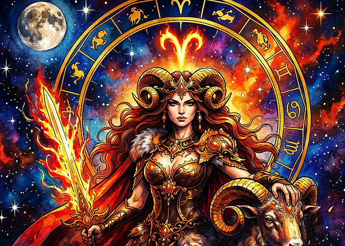 Aries Zodiac Fire Warrior Poster