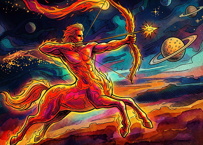 Sagittarius Zodiac Fire Cosmic Art