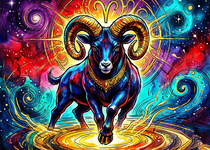 Aries Zodiac Cosmic Ram Art Poster