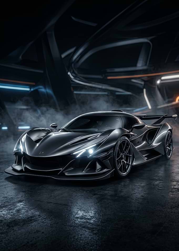 Sleek Black Hypercar in Futuristic Garage