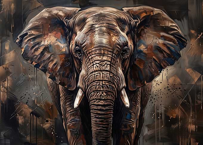 Abstract Oil Painting of an Elephant