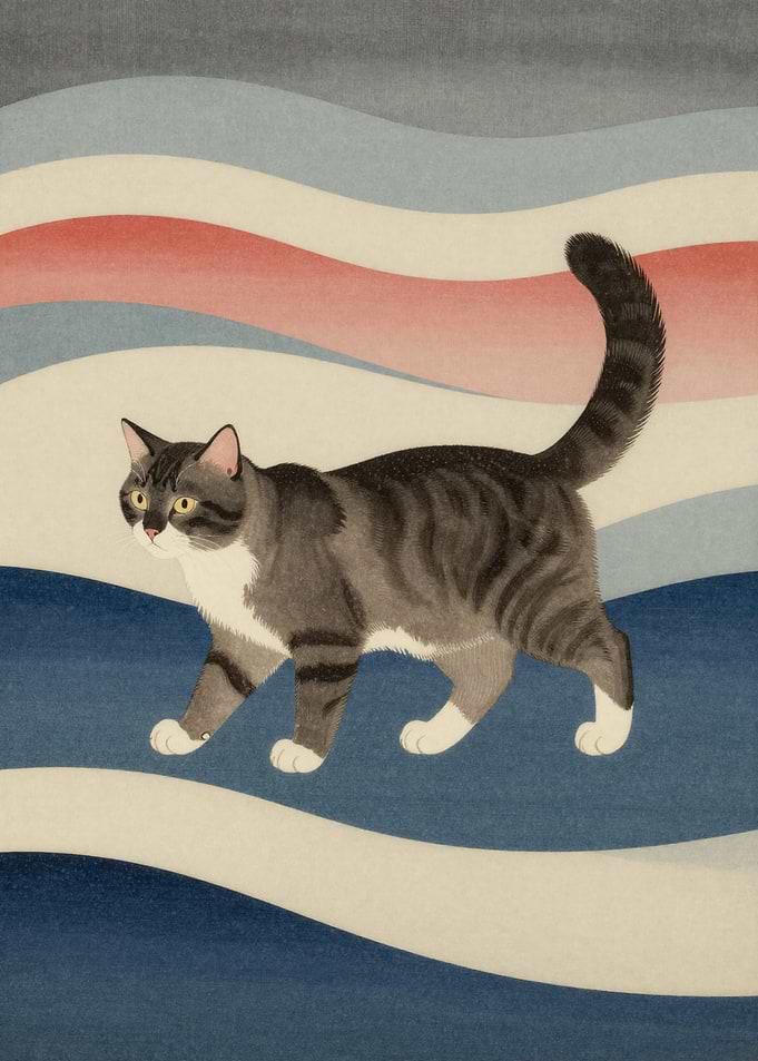 Tabby Cat on Wavy Background