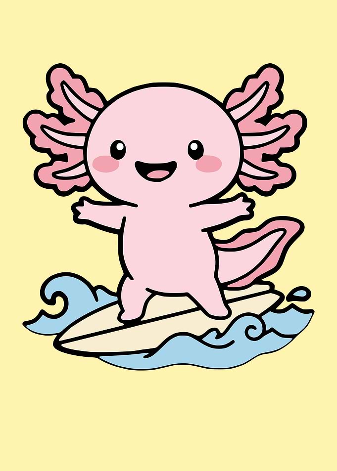 Cute Axolotl Surfing Illustration