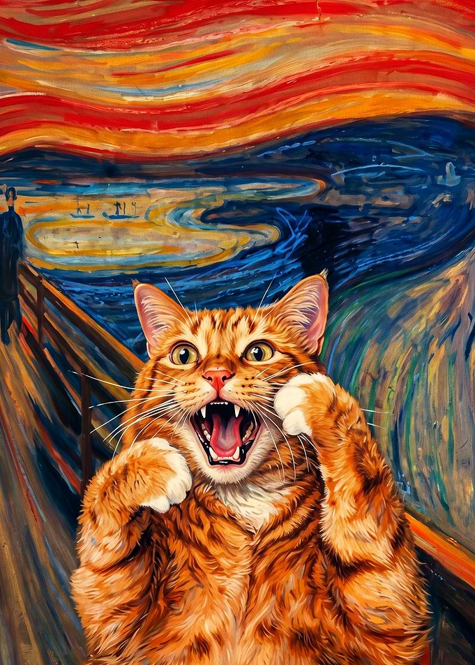 Screaming Cat Funny Art Poster