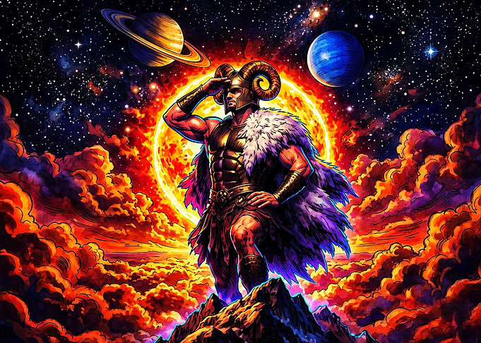Aries Zodiac Cosmic God Warrior Art