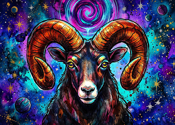 Aries Zodiac Cosmic Ram Neon Art