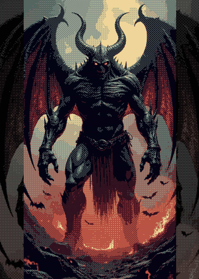 Pixel-Art - Menacing Horned Demon Warrior