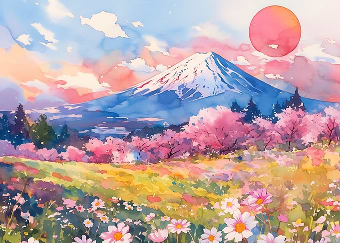 Mount Fuji and Cherry Blossoms Landscape