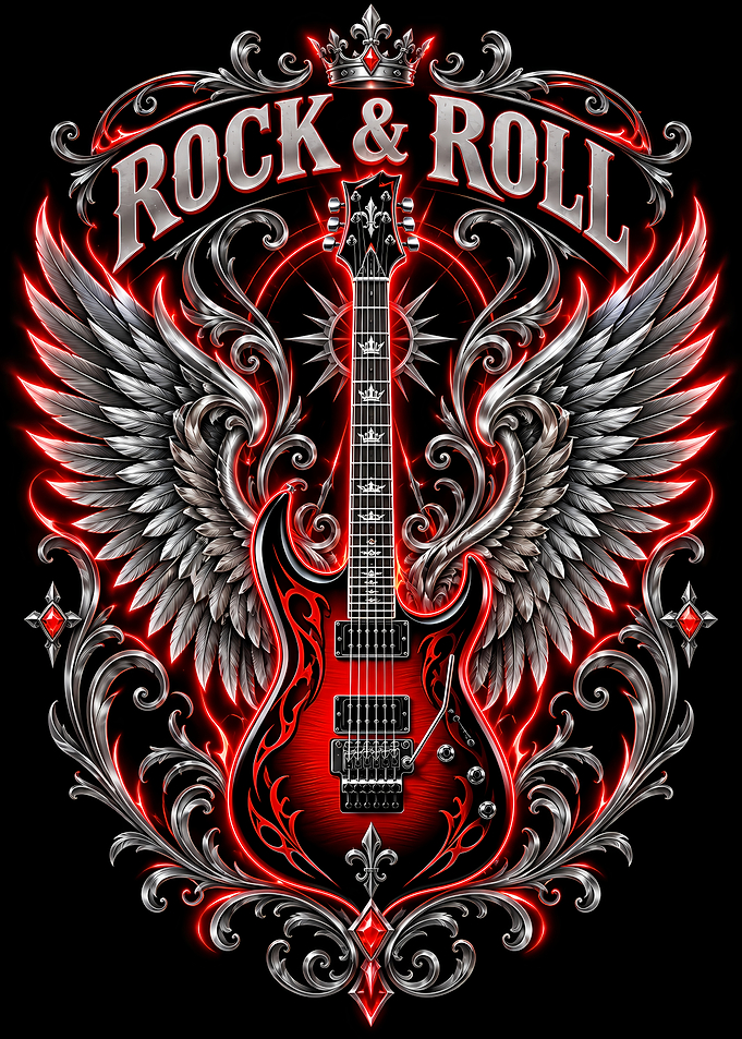 Rock and Roll Winged Guitar Emblem