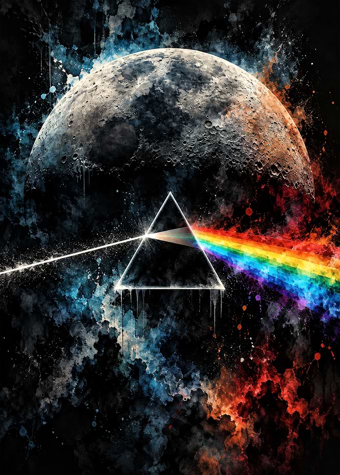 Pink Floyd Prism Moon Watercolor Art