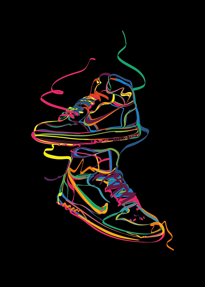 Neon Line Art High-Top Sneakers