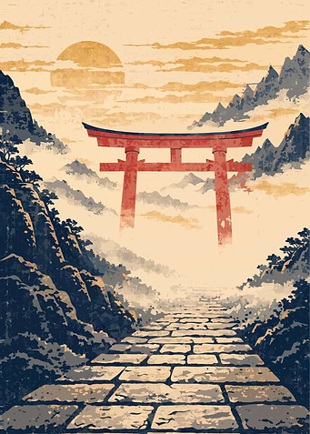 Vintage Torii Gate Mountain Path