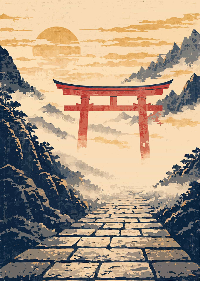 Vintage Torii Gate Mountain Path