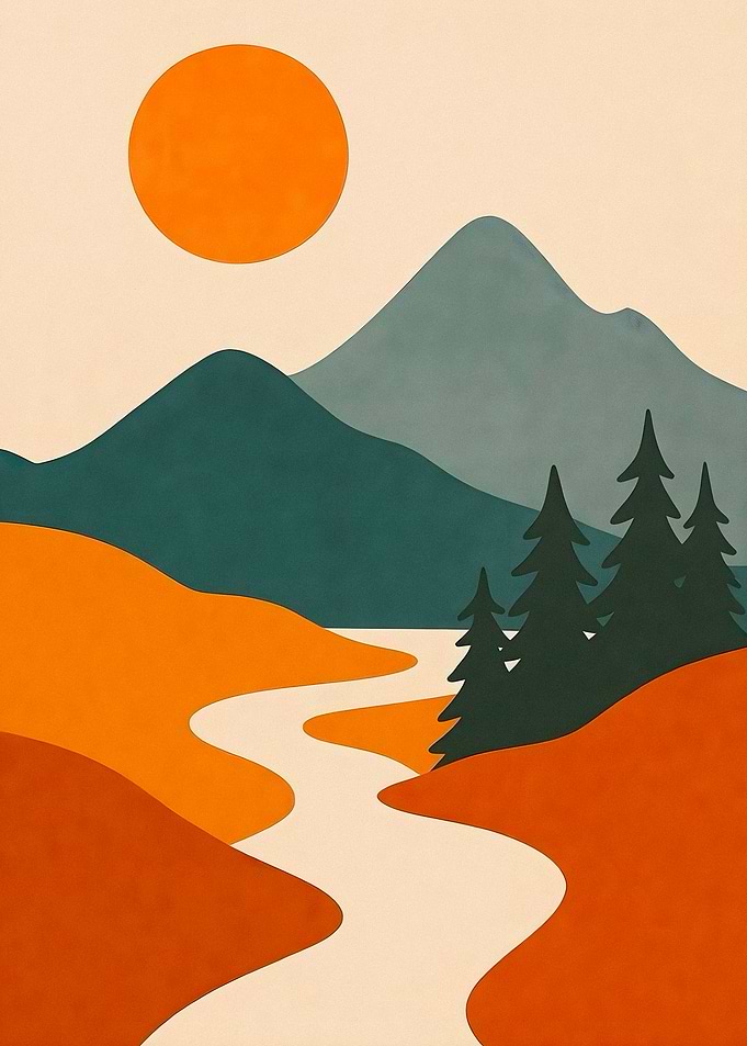 Minimalist Mid-Century Modern Mountain Landscape