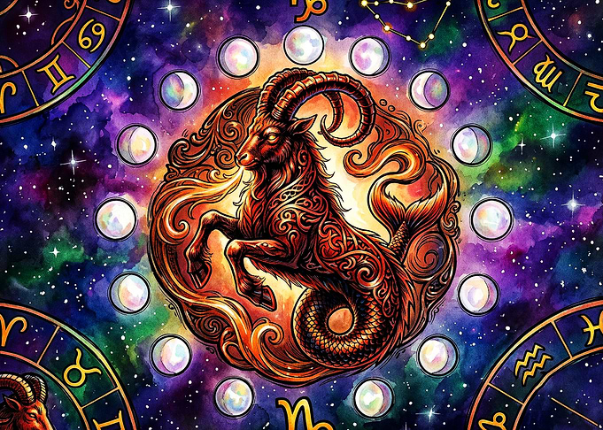 Capricorn Zodiac Cosmic Watercolor