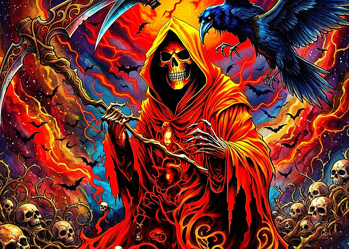 Grim Reaper with Scythe and Raven