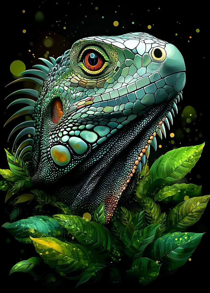Vibrant Green Iguana Portrait