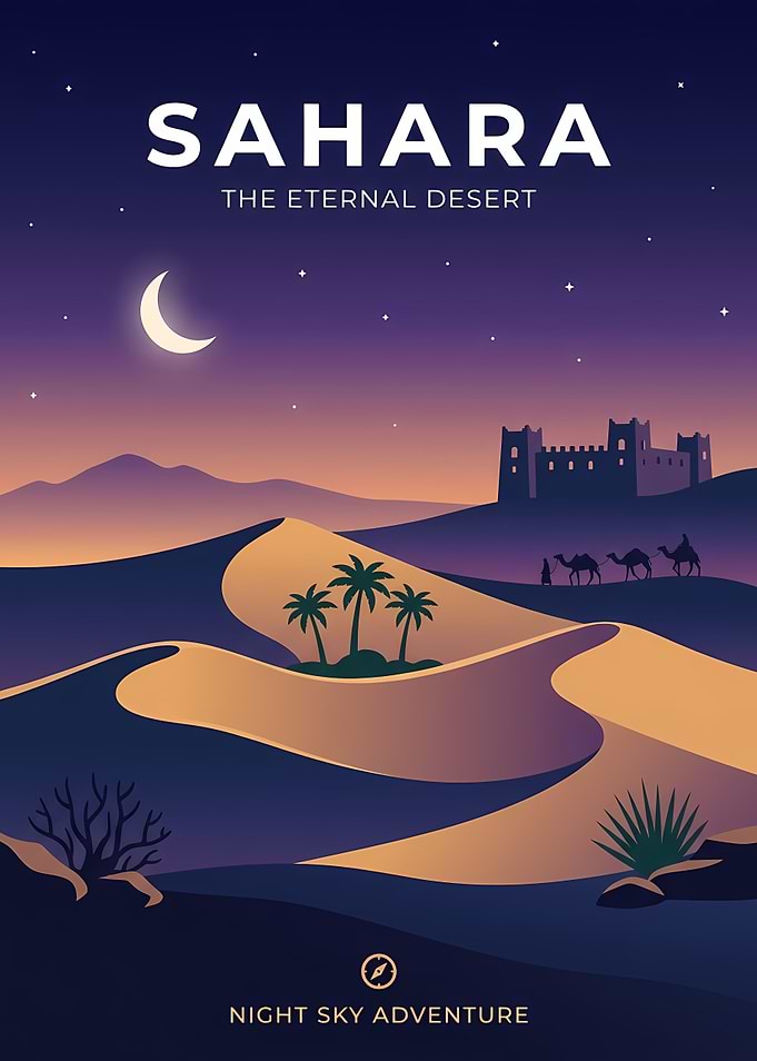 Sahara Desert Night Travel Poster