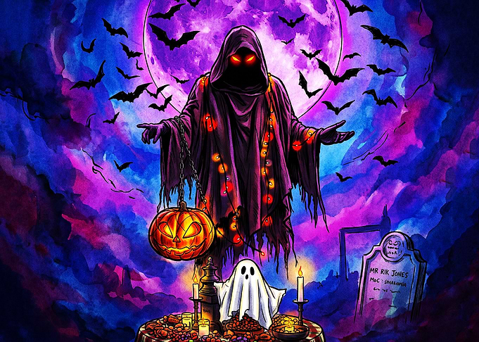 Spooky Halloween Reaper and Ghost