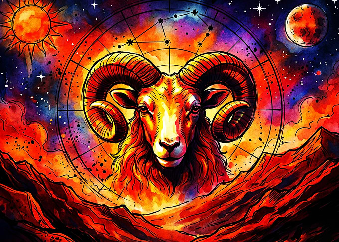 Aries Zodiac Cosmic Ram Art Poster