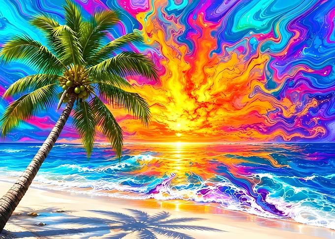 Psychedelic Tropical Beach Sunset