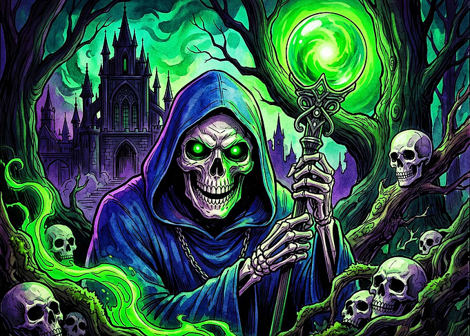 Grim Reaper with Glowing Green Staff