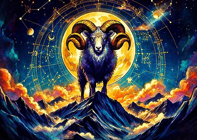 Aries Zodiac Cosmic Ram Space Art