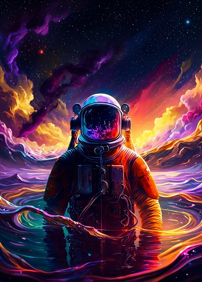 Astronaut Cosmos Trippy Neon Poster