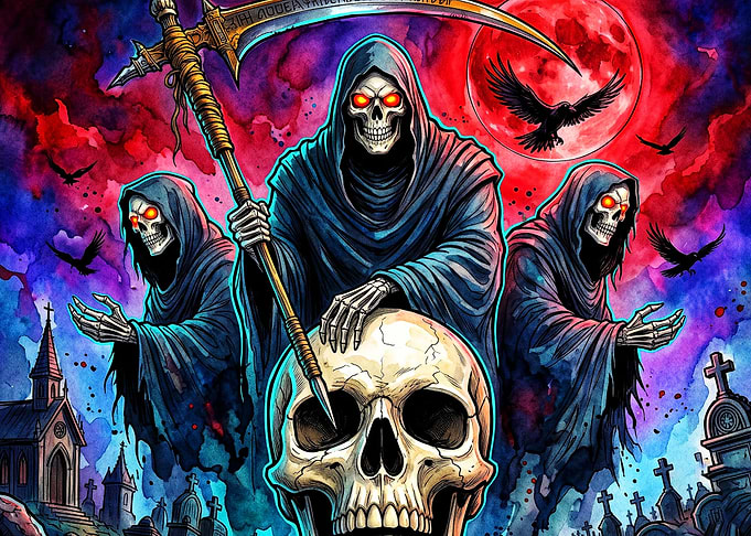 Grim Reaper Trio with Giant Skull