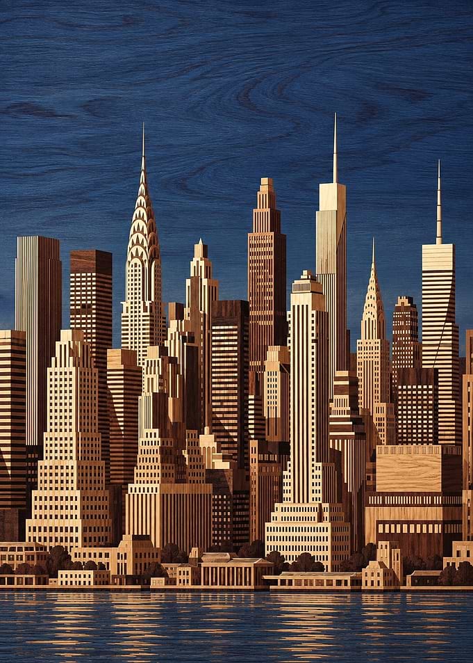 Wooden Marquetry New York City Skyline