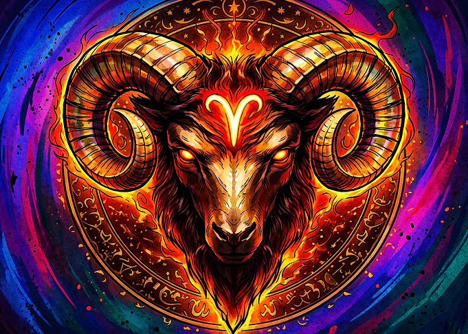 Aries Zodiac Fire Ram Cosmic Art