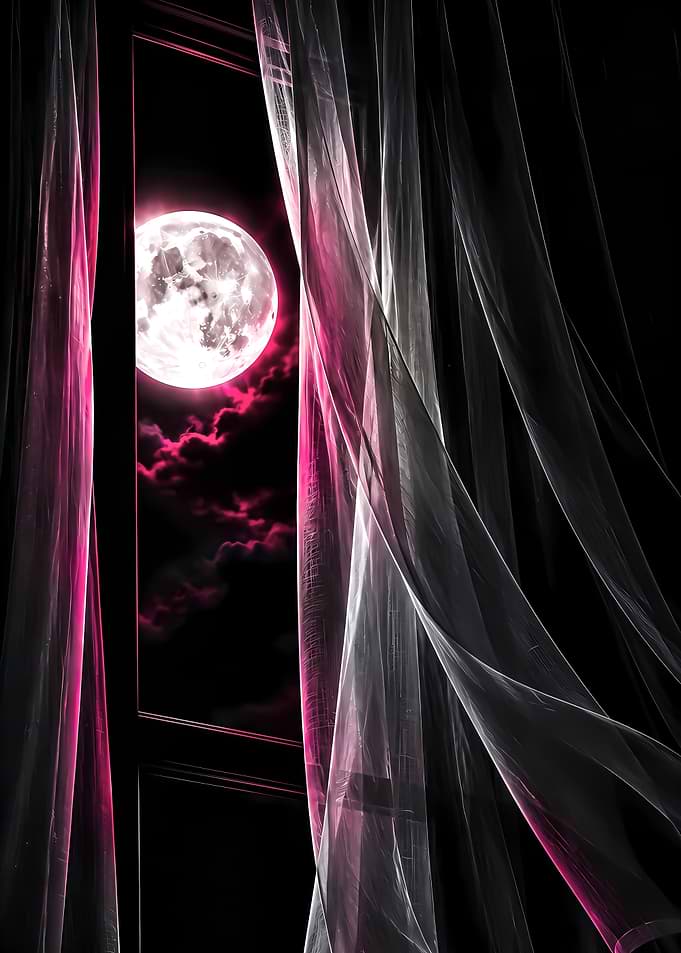 Red Moon Through Window