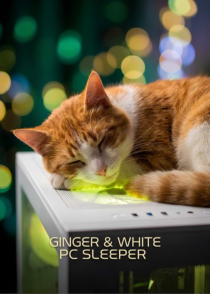 Ginger and White Cat Sleeping on PC
