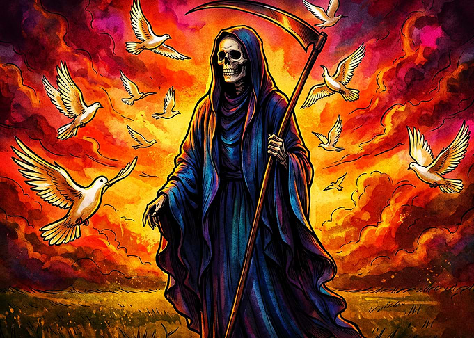 Grim Reaper with White Doves