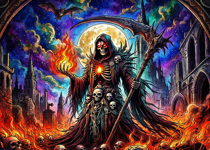 Grim Reaper with Scythe and Fire