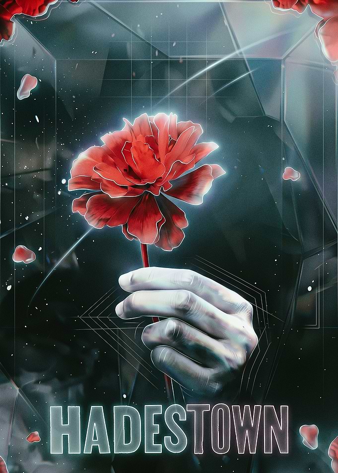 Hadestown Musical Poster with Red Flower