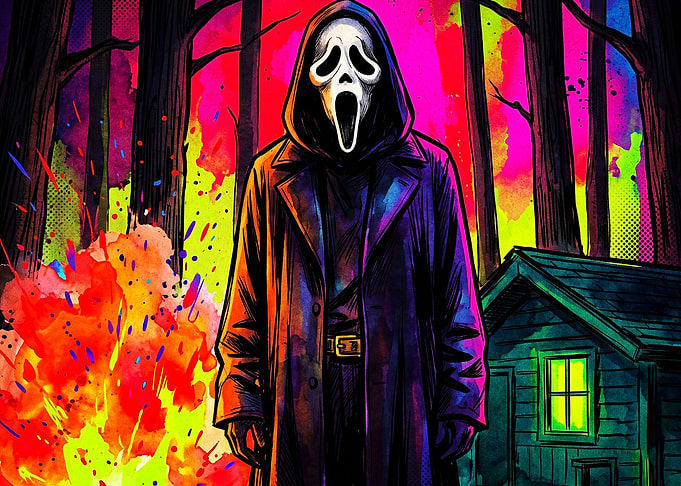 Ghostface Neon Forest Horror Art