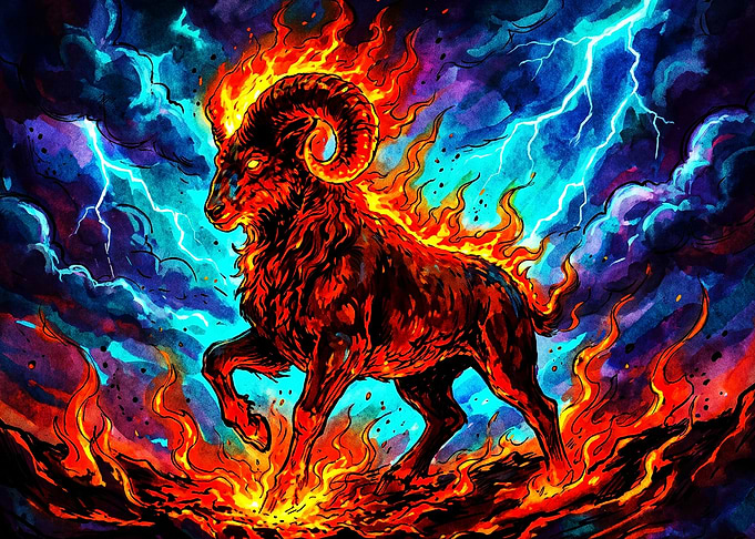 Fire Ram Storm Fantasy Art Poster