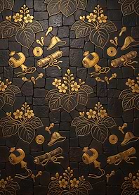 Gold Inlay Paulownia Pattern on Black Iron