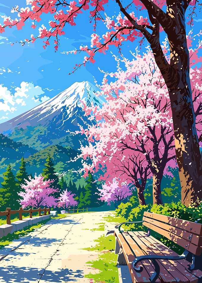 Mount Fuji and Cherry Blossoms